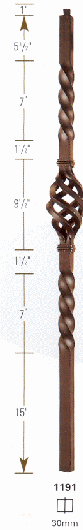 1191 Double Twist, Single Basket Iron Newel Post