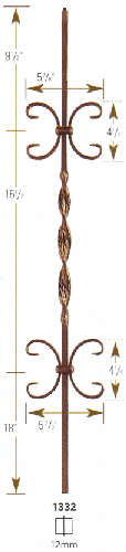 1332 Ribbon with Two Scrolls Iron Baluster