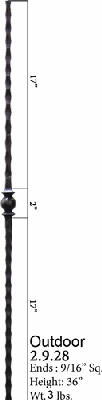 2.9.28 Single Ball Hammered Exterior Iron Baluster