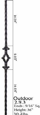 2.9.3 Hammered Exterior Single Diamond Iron Baluster