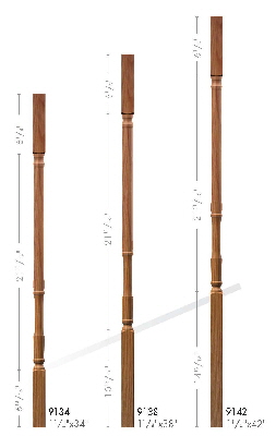 9100 Series Square Top 1-1/4" Colonial Elegant Rise Balusters