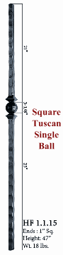 HF1.1.15 Single Knuckle Hammered Tuscan Square Iron Newel Post