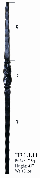 HF1.1.11 1" Square Tuscan Hammered Bar with Single Knob