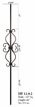 HF13.9.2 6-3/4" Heart Scroll Iron Baluster with Twists
