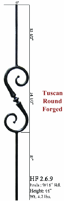 HF2.6.9  5" Round S-Scroll Iron Baluster
