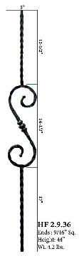 HF2.9.27 14 1/2" X 5" S Scroll Iron Baluster