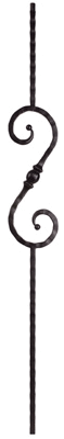 1068 Hammered Iron Baluster with S-Scroll and Single Ball/Knuckle