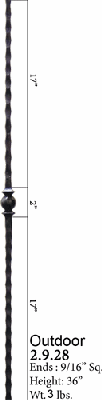 2.9.28 Single Ball Hammered Exterior Iron Baluster