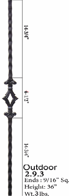 2.9.3 Hammered Exterior Single Diamond Iron Baluster