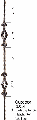 2.9.4 Hammered Exterior Double Diamond Iron Baluster
