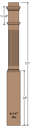 4091F Fluted Craftsman Newel Post 6-1/4" Pedistel