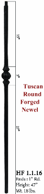 HF1.1.15 Single Knuckle Hammered Tuscan Square Iron Newel Post