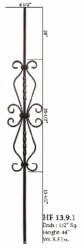 HF13.9.2 6-3/4" Heart Scroll Iron Baluster with Twists