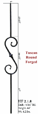 HF2.1.9  Tuscan single knuckle iron baluster
