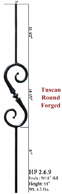 HF2.6.9  5" Round S-Scroll Iron Baluster
