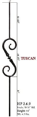 HF2.6.9  5" Round S-Scroll Iron Baluster